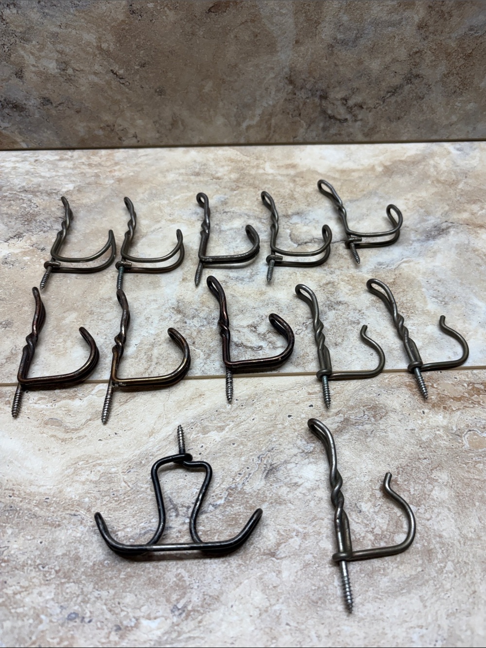 Rustic Twisted Metal Screw-In Hooks - Antique Bronze Tone lot of 12 coat hooks